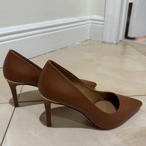 Tory Burch Leather Pointed Toe Heels with Gold Trim